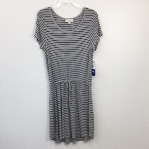 Olive & Oak Gray Black Striped Tee Mini Dress Size L Brand NEW With Tags